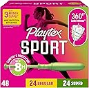 Playtex Sport Tampons Multipack (24ct Regular/24ct Super), Fragrance-Free - 48ct | Tampons Regular and Super, Playtex Tampon Multipack, Feminine Care with 360 Leak Defense