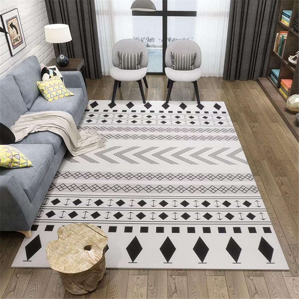 Tapis de salon gris géométrique lavable pour chambre ado