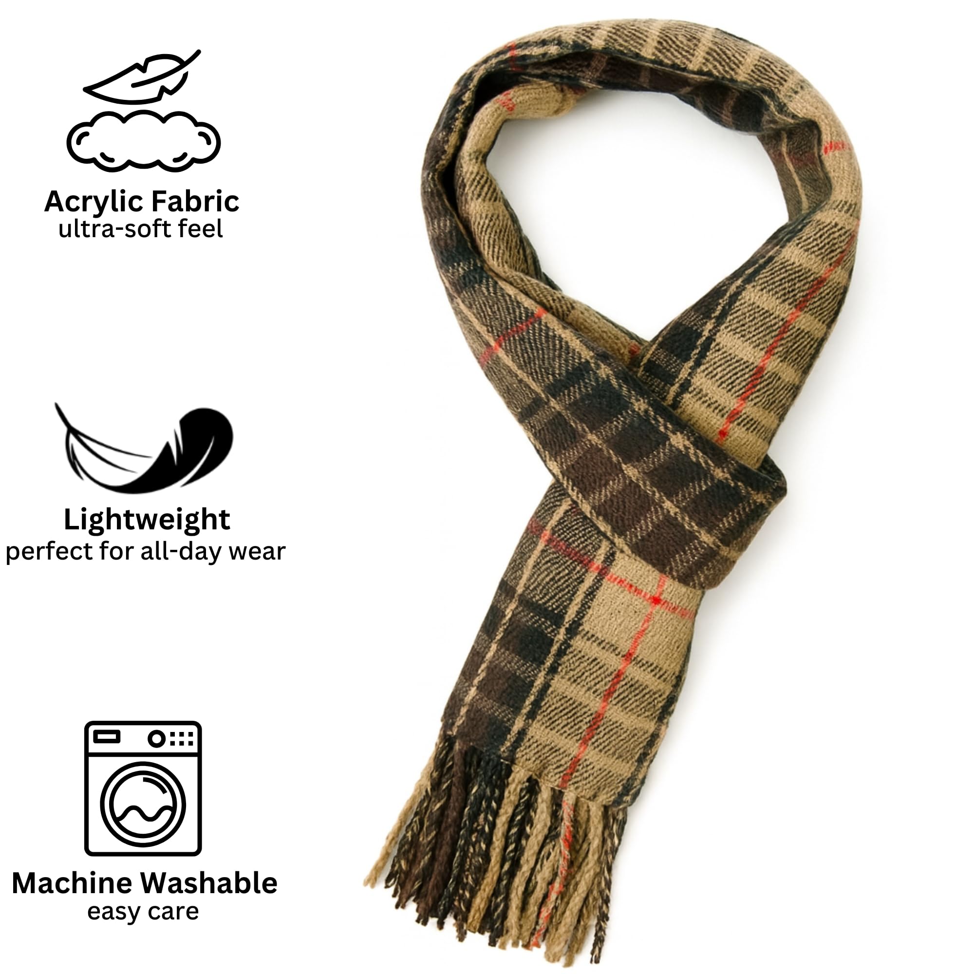 alpine swiss Écharpe à carreaux pour hommes Écharpes d'hiver douces unisexe, plaid marron, taille unique