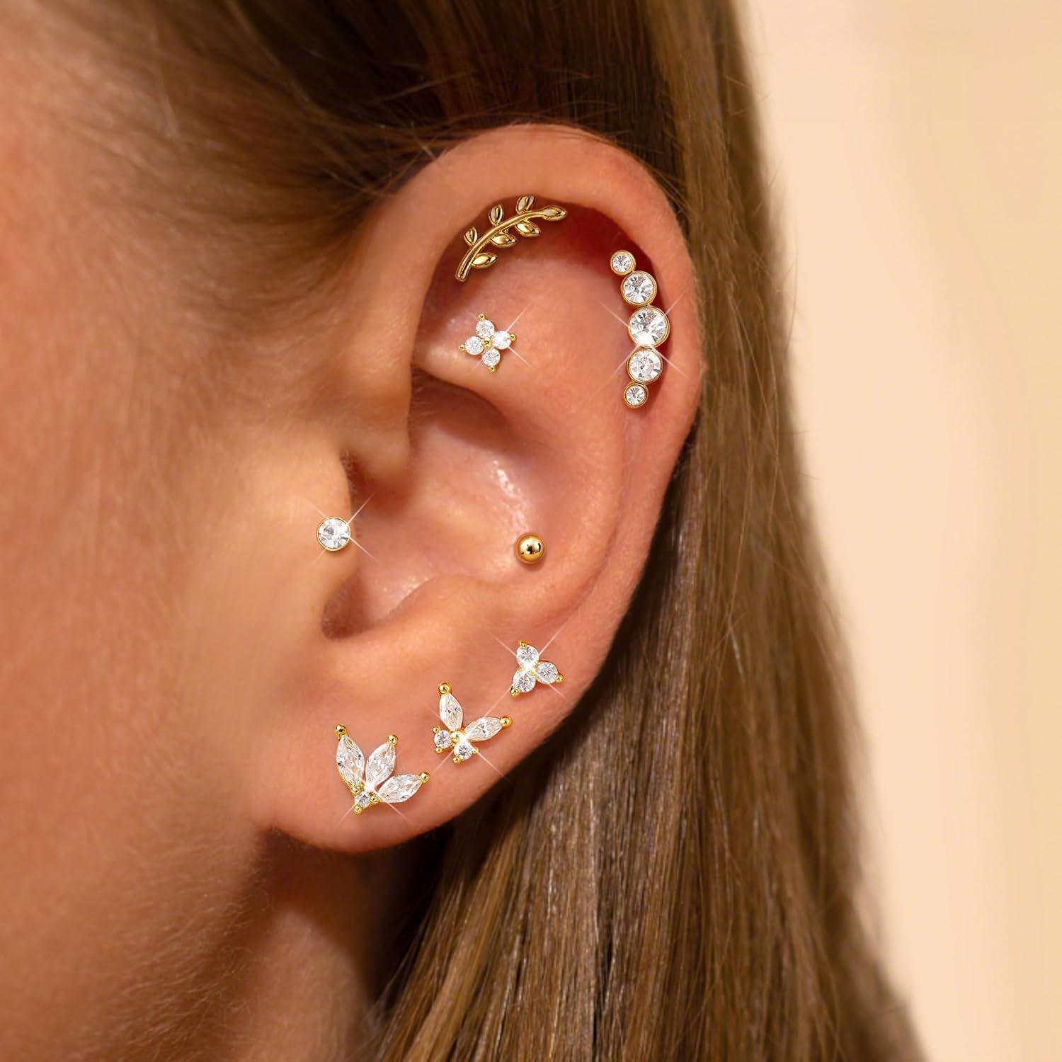14K Solid Gold Tragus Piercing / Minimalist Helix Piercing mit flachem Rücken / 16g Labret Stud / Knorpelohrringe von Bayar Gold