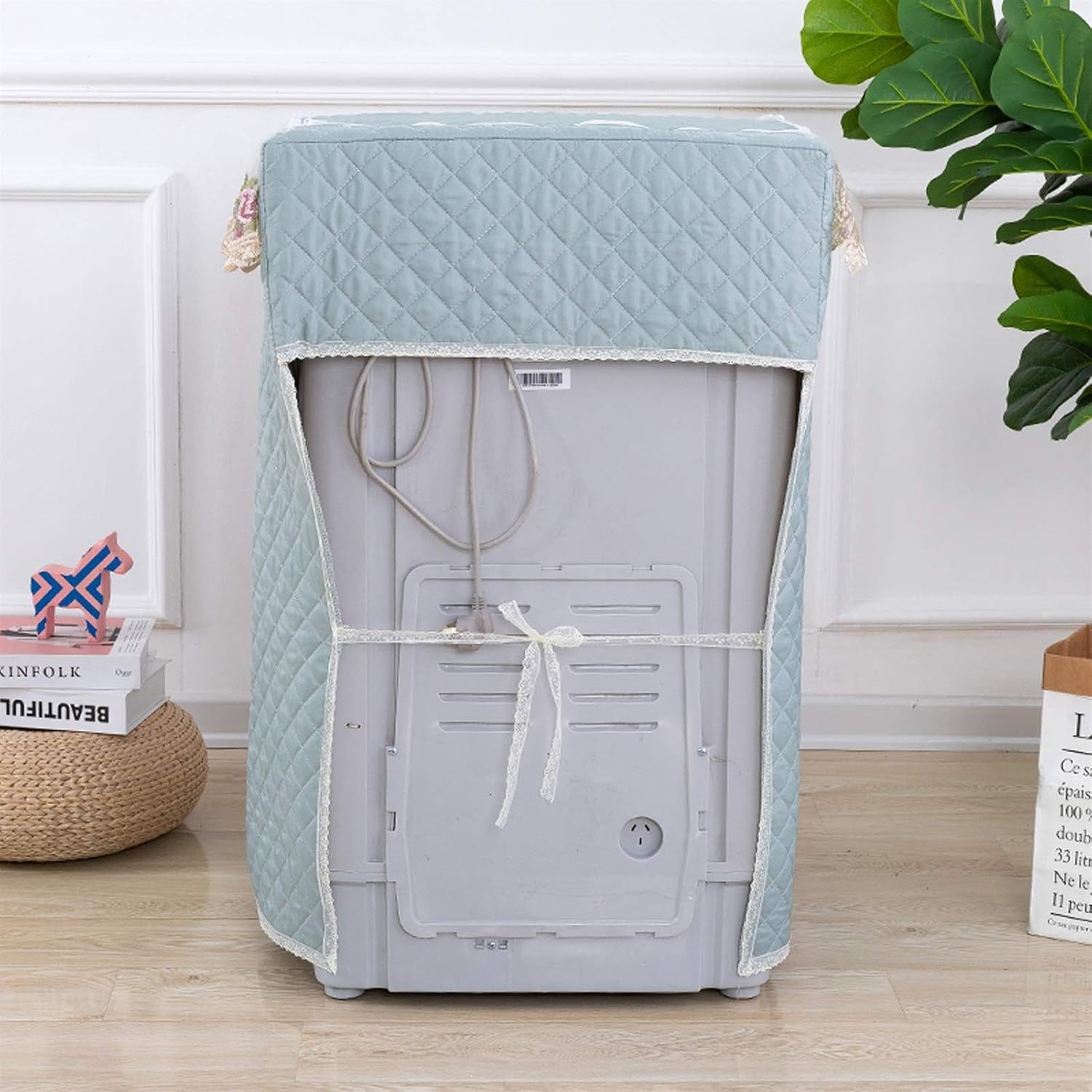 Appliance Dust Cover Lace Fabric Washing Machine Cover，Washing Machine Cover Top Load Waterproof Washing Machine Dustproof Cover for Easy Use Dust Cover for Home Appliances(B)