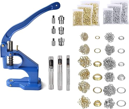Kit de herramientas de ojales para máquina de prensado a mano, incluye máquina de ojales, 3 troqueles (#0#2#4), 2400 ojales para pancartas, toldos,