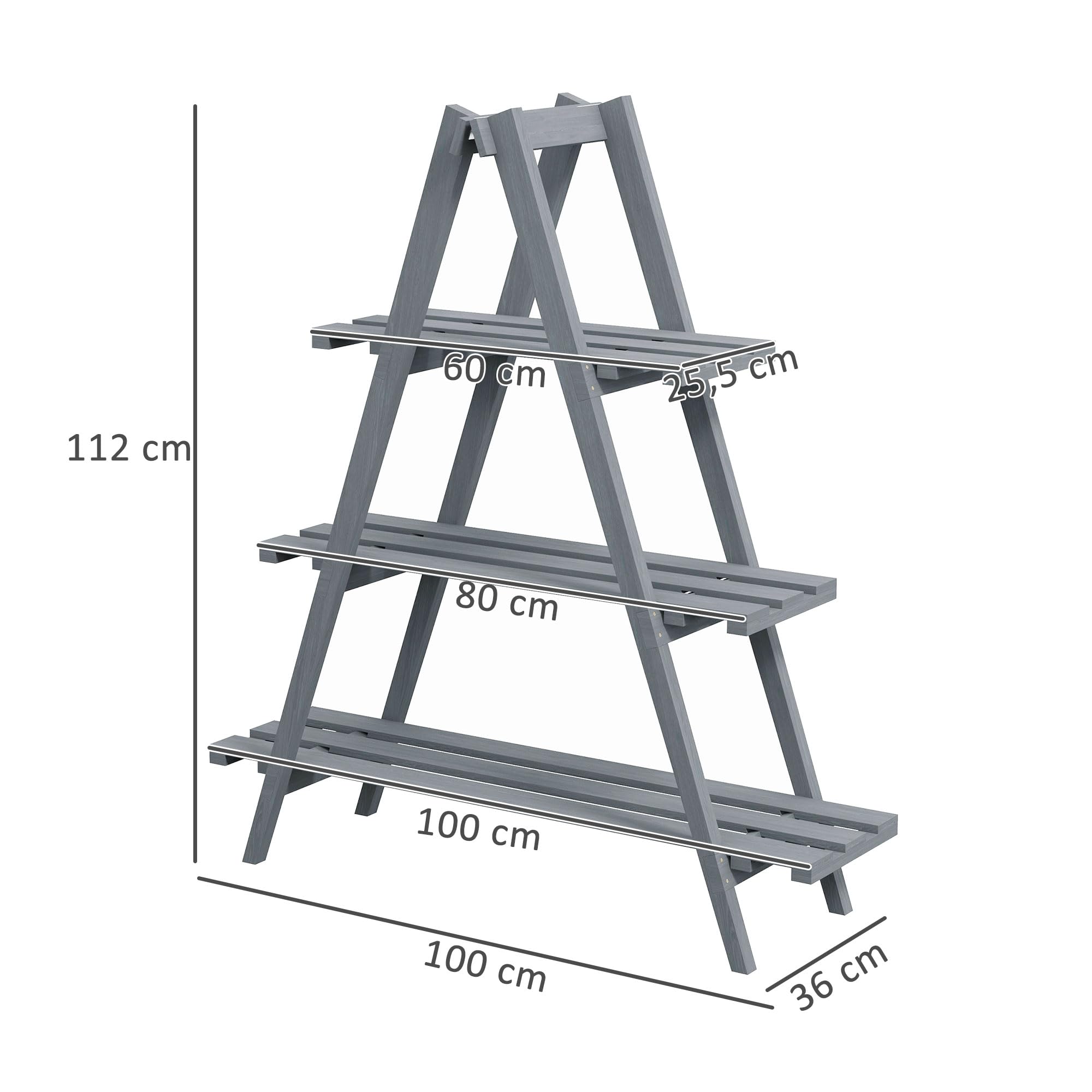 Outsunny Estantería para Plantas Plegable de Madera Soporte para Macetas de 3 Niveles con Marco en A para Exteriores Interiores Salón Jardín Balcón 100x36x112 cm Gris