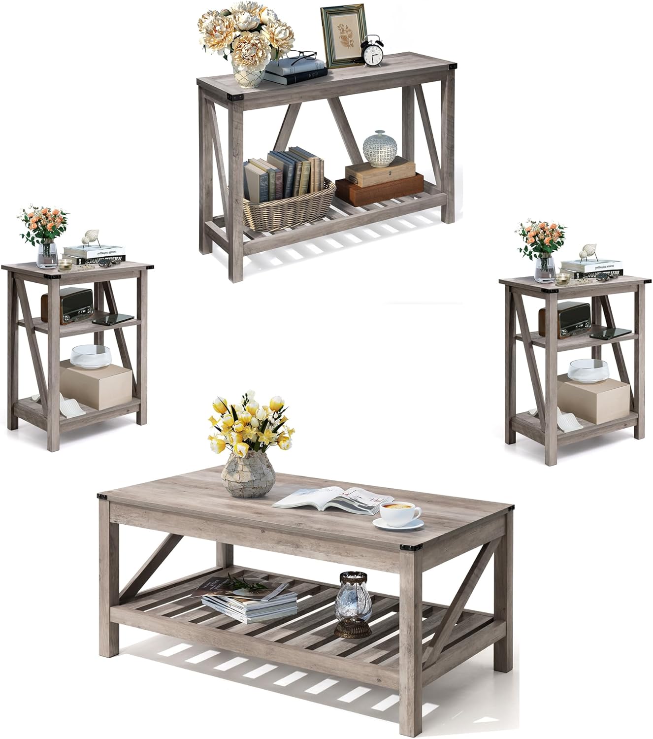 Amazon.com: JOINHOM Living Room Coffee Tables Set of 4, Includes 1 ...