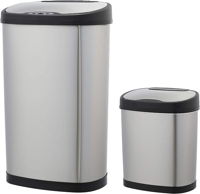 Amazon Basics Automatic Stainless Steel Dustbin Set -12L + 50L