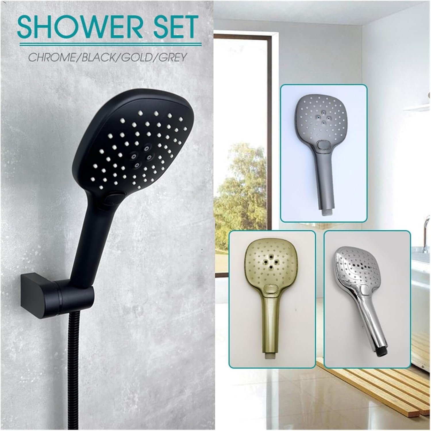 Grey 3 Functions Handheld Shower Set ABS Plastic Adjustable Shower Bracket Holder 1.5m Hose Chrome/Black/Gold(CP Set)