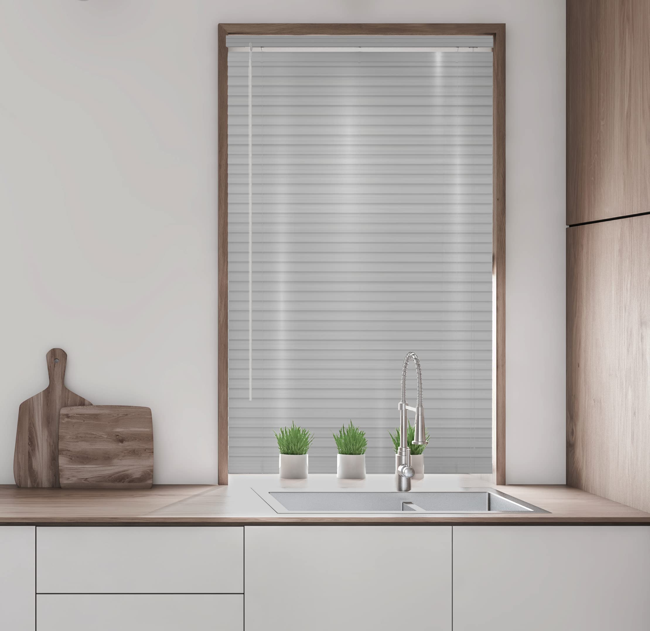 25mm Metal Aluminium Venetian Blinds Home Office Easy Fit Strings Twist Wand Silver 135cm x 150cm