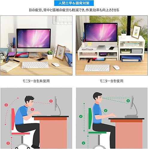 Miniatura 2 de LIIGOU Soporte para monitor de computadora, soporte de monitor de 2 niveles para escritorio con estante de almacenamiento de 3 capas, soporte
