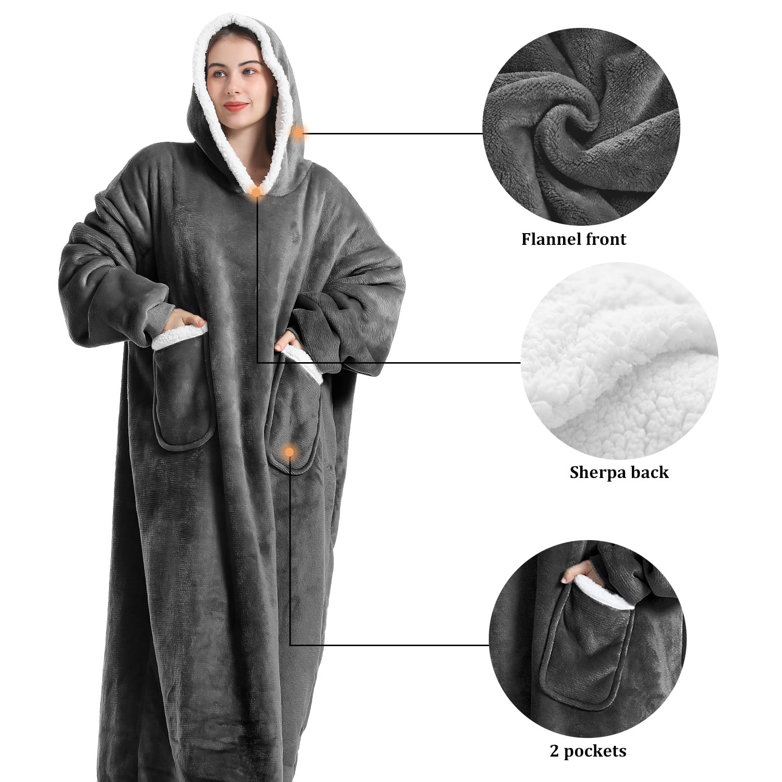 Oversized draagbare deken hoodie, flanel Sherpa fleece
