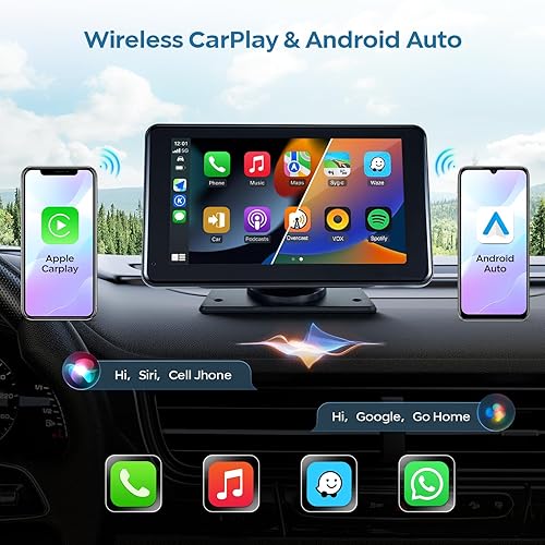 Miniatura 2 de Apple Carplay portátil de 7 pulgadas, pantalla táctil inalámbrica de doble DIN, compatible con Apple Carplay y Android Auto, estéreo para automóvil
