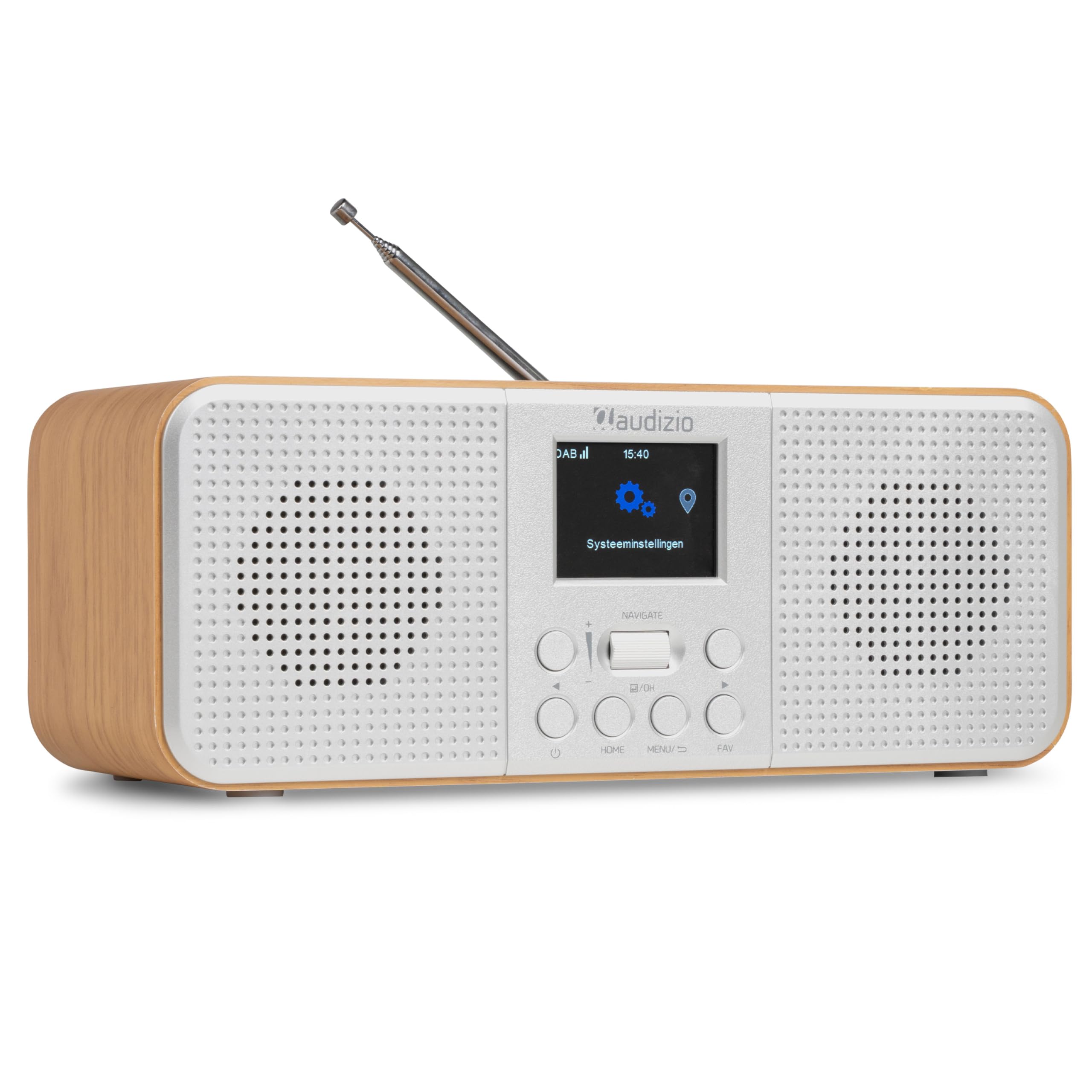 Audizio Bucine - Radio Dab+/FM Bluetooth y WiFi 40W Acabado Plateado | Radio de calidad, Bluetooth, WiFi y radio DAB+/FM, sonido estéreo de 40W, pantalla a color, para cocina, salón y viajes
