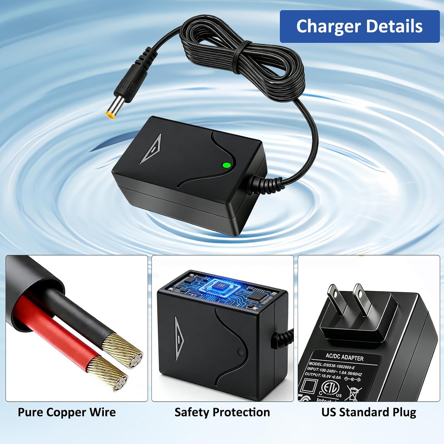 18V Charger Replacement Compatible with Goodall Manufacturing JP-12-4000T JP-12-5000T JP-12-10000T Jump Pack, AC Adapter for Goodall Manufacturing 12V Start All Corded Jump Pack Power Cord Supply