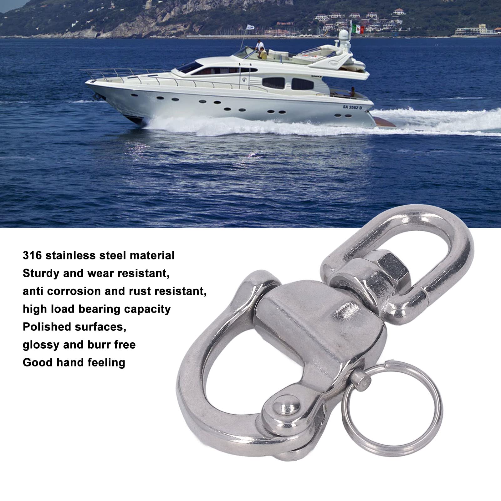 QANYEGN Swivels Eye Snap Shackle, Jaw Swivels Snap Shackle, Snap Shackle Sailing Halyard for Sailing Rigging Shackles