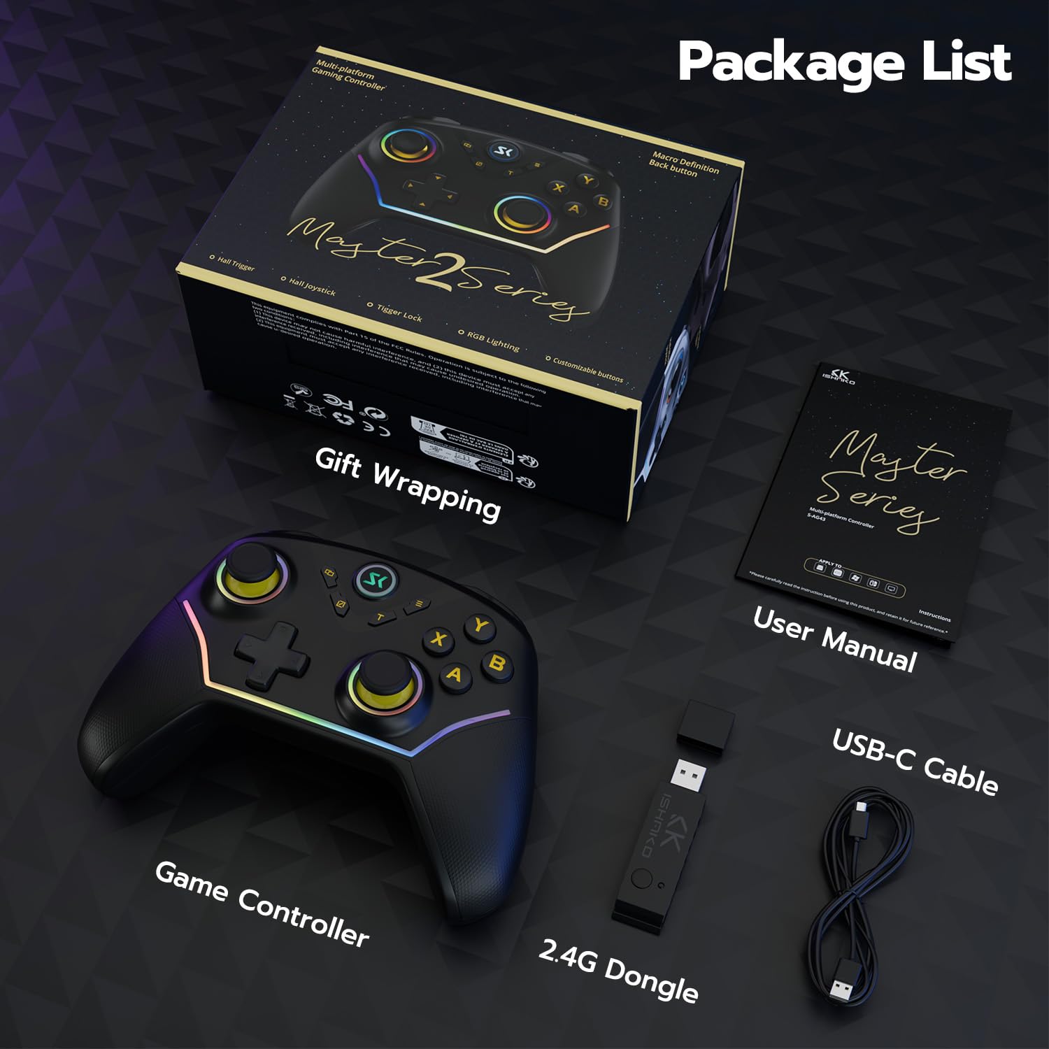 CHENGDAO 2,4G kabelloser Controller für PC/Windows/OLED/Lite/Android, Gamepad mit Hall-Effekt-Sensing-Joysticks und Hall-Triggern, mehrplattformkompatibel (Schwarz)