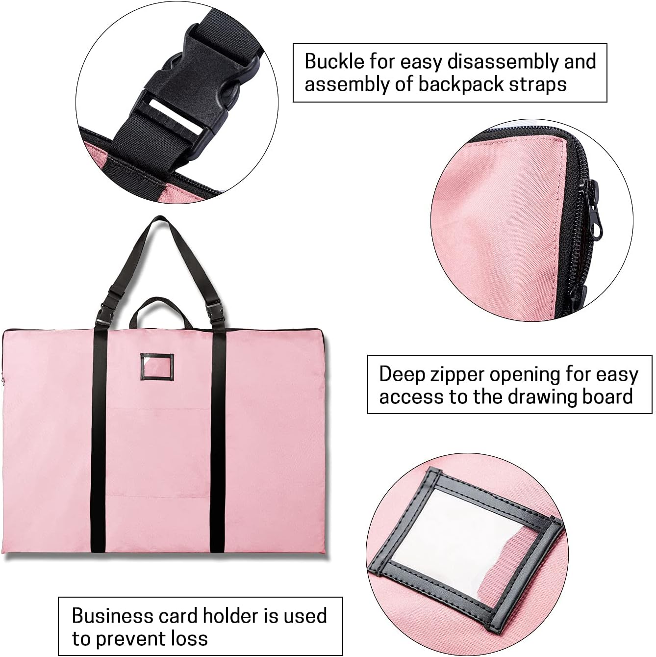 Large Size Art Portfolio Bag with Nylon Shoulder, 24 x 36 inches Light Weight Poster Storage Bag Board Holder with Handle and Zipper for Poster, Sketching and Drawing (pink)