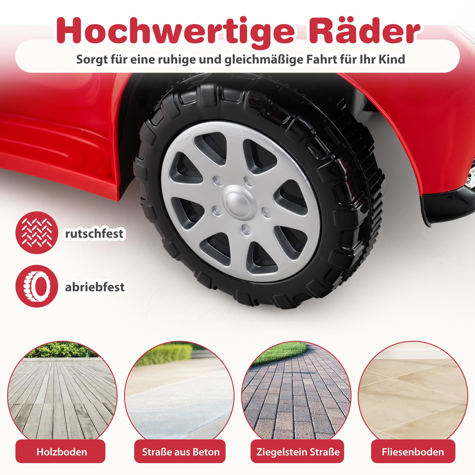 COSTWAY 3-in-1 Rutschauto mit Schiebestange, Rutschfahrzeug mit Hupe, Musik, Licht & Sicherheitsgurt, Schiebauto mit Stauraum, abnehmbarem Schutzbügel, Rutscher Auto für Kinder ab 1 Jahr (Rot)
