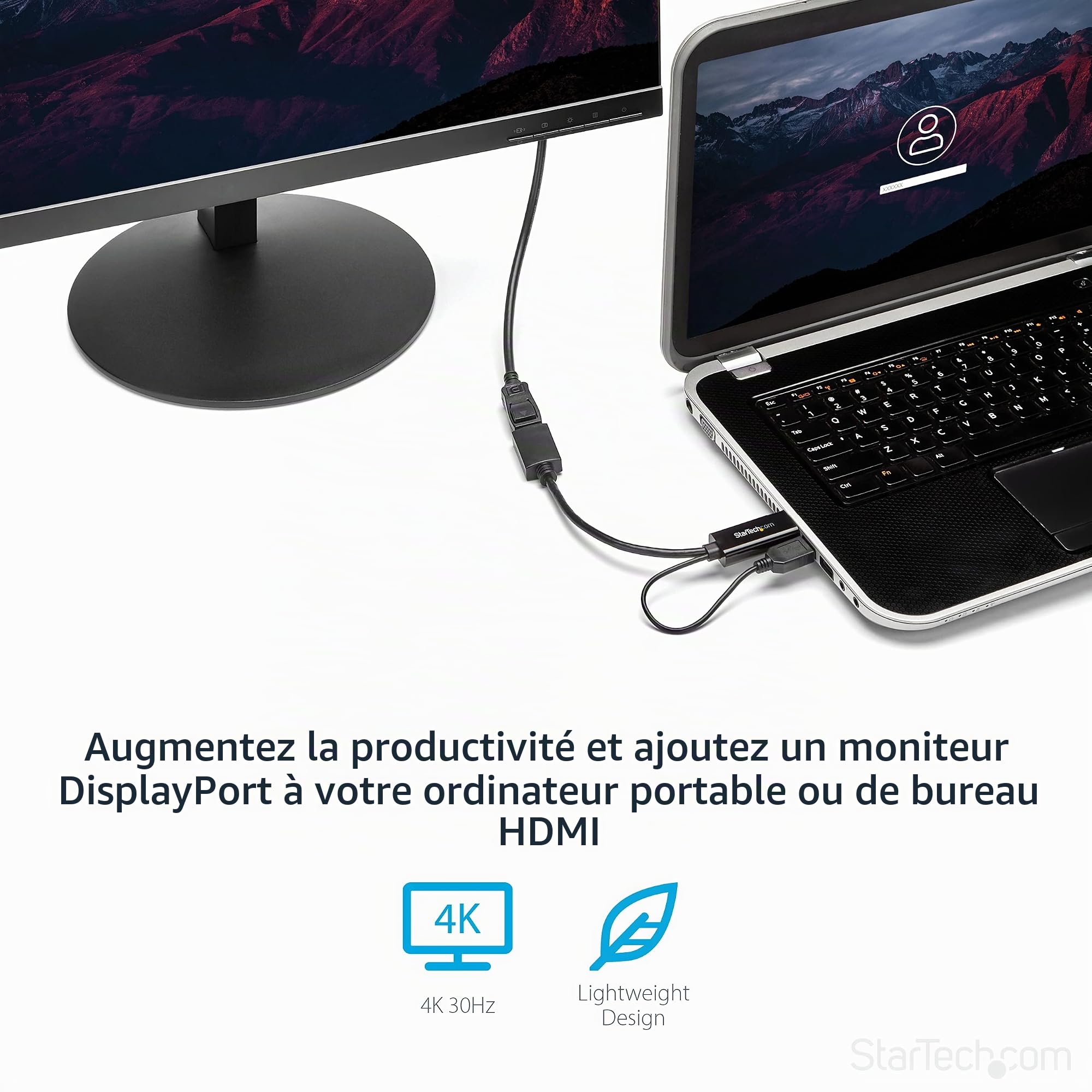 StarTech Adaptateur Actif HDMI 1.4 vers DP 1.2 de 15,2cm, 4K 30Hz