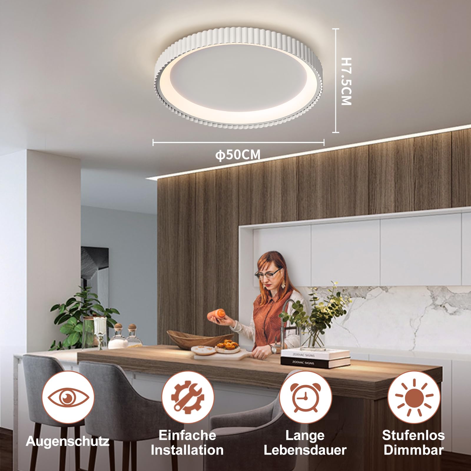 LED Dimmbar Wohnzimmer Deckenleuchte Schlafzimmerlampe mit Nachtlicht Funktion, 36W Deckenlampe für Schlafzimmer, Wohnzimmer, Büro,Esszimmer, Küche 50cm
