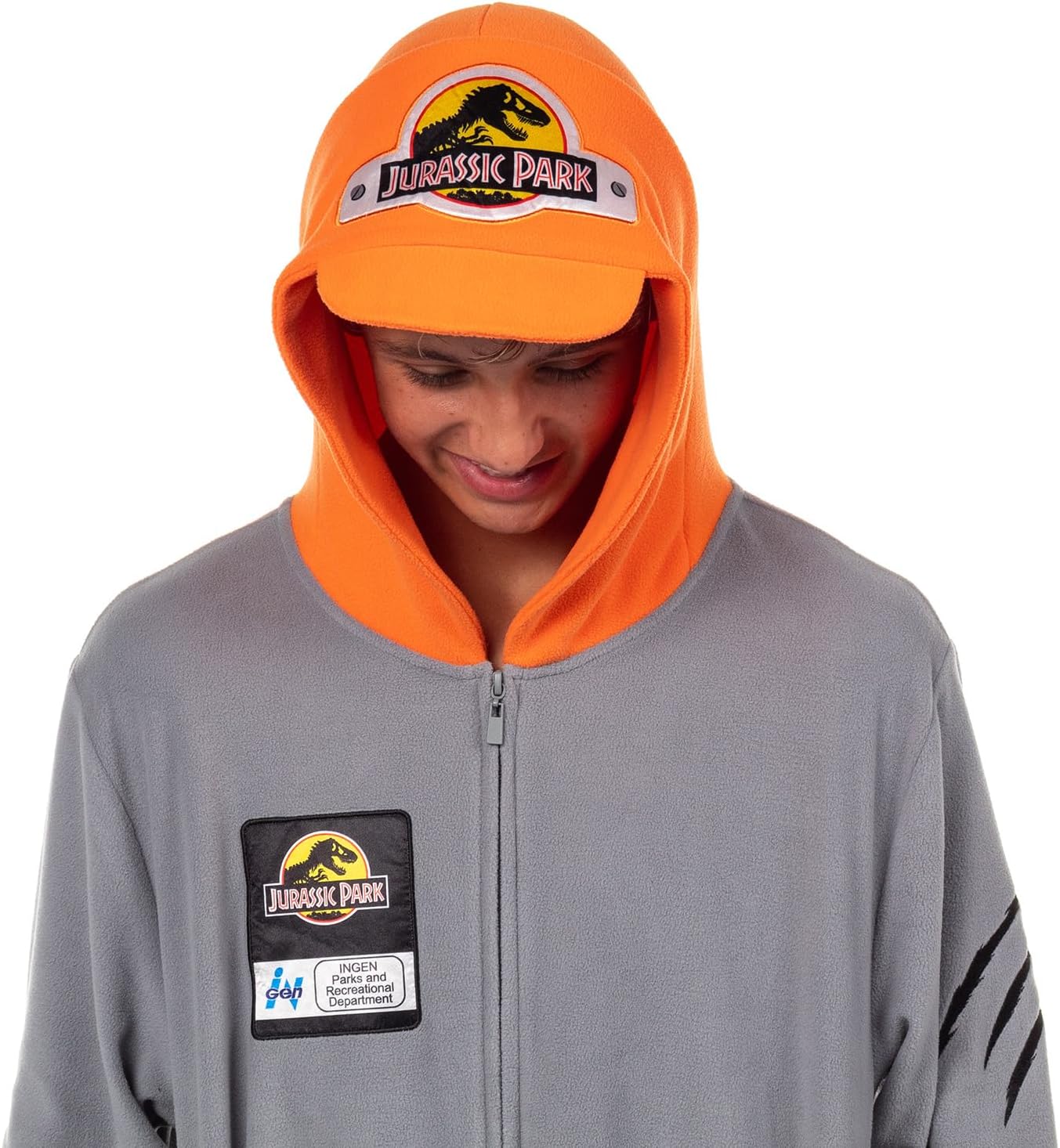 INTIMO Jurassic Park Union Suit Adult Crew Member One Piece Hooded Costume Pajama