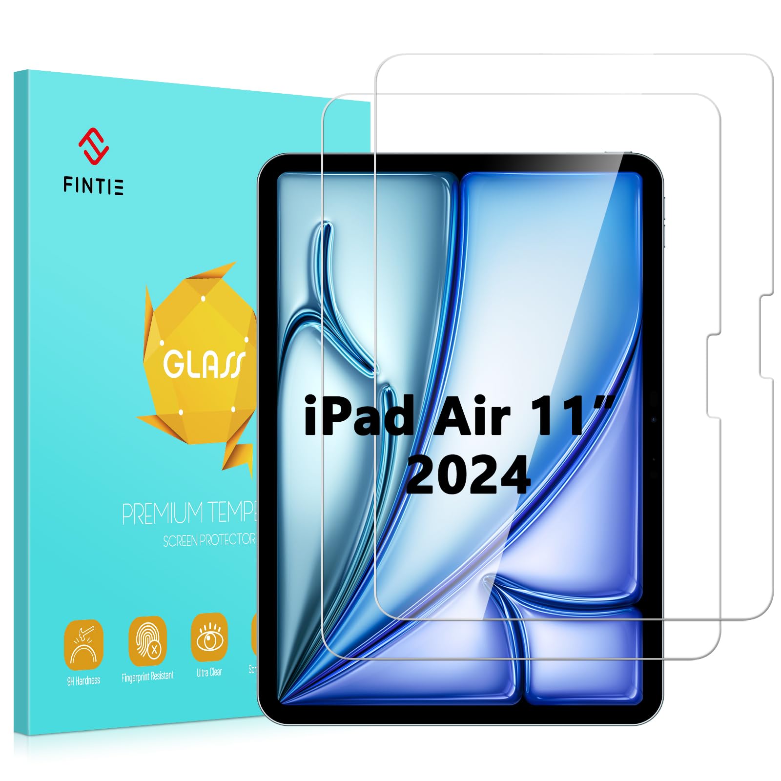 FINTIE 2-Pack Screen Protector for iPad Air 11-inch M3 (2025) / iPad Air 11-inch M2 (2024), Anti Scratch Premium HD Clear 9H Hardness Tempered Glass Screen Protector