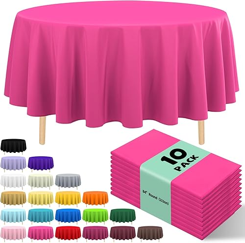 Paquete de 10 manteles de plástico desechables de alta calidad de 84 pulgadas para mesa redonda de cumpleaños, bodas, Navidad, aniversario, mesa de
