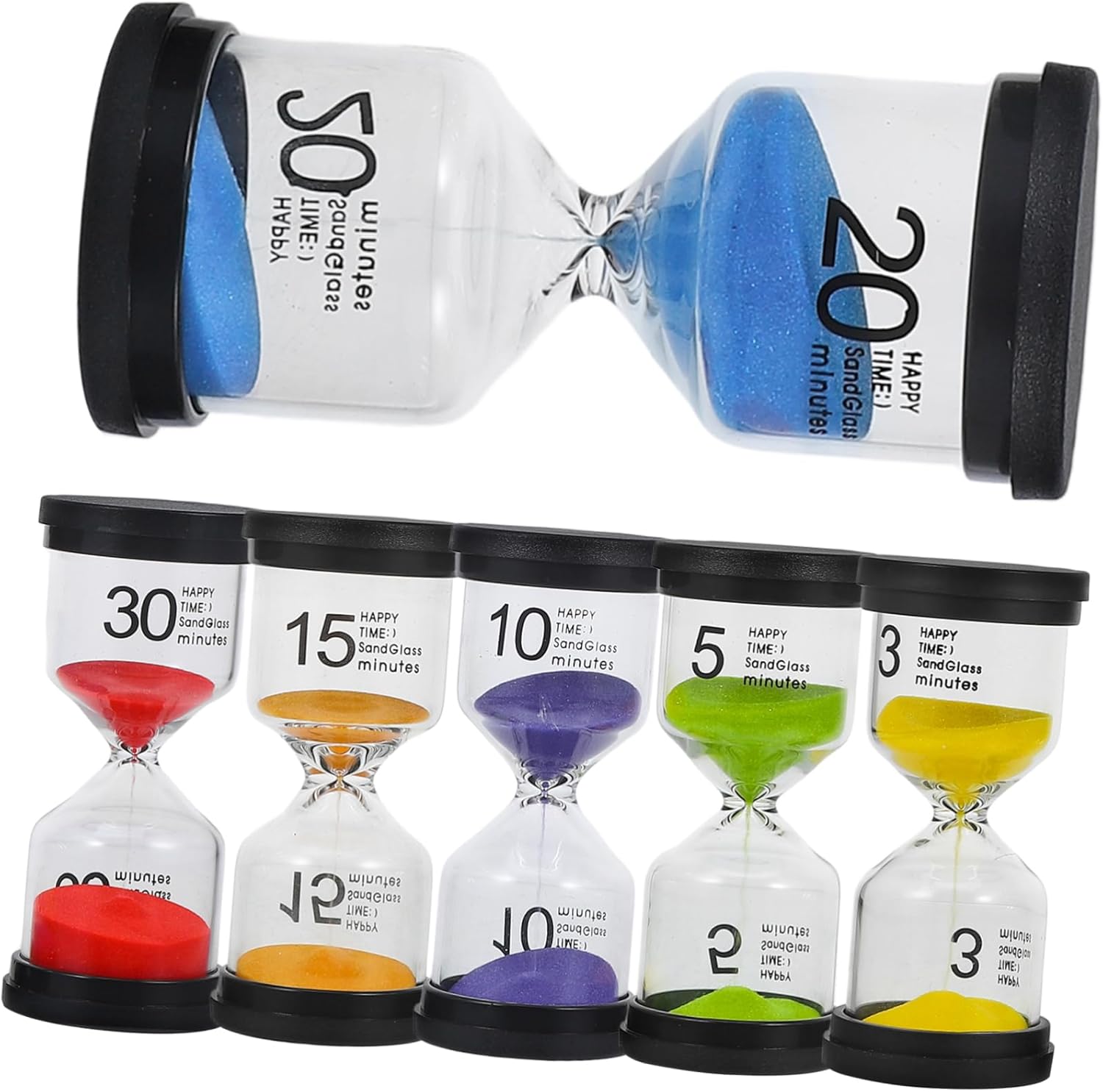 6pcs Timer Hourglass Set Sand Timers Boys and Girls Family Game Hourglasses for Bath Yoga Decor