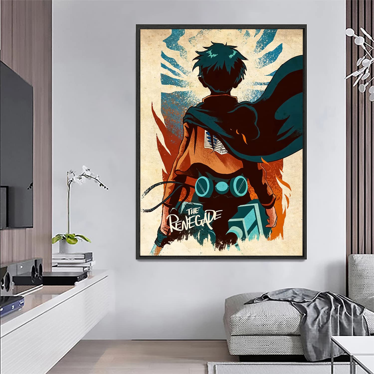 Xtreme Skins Designs Print Black Wood Floater Framed Canvas Wall Art Decoration Poster (45x60 Inch) - Survey Corps Renegade