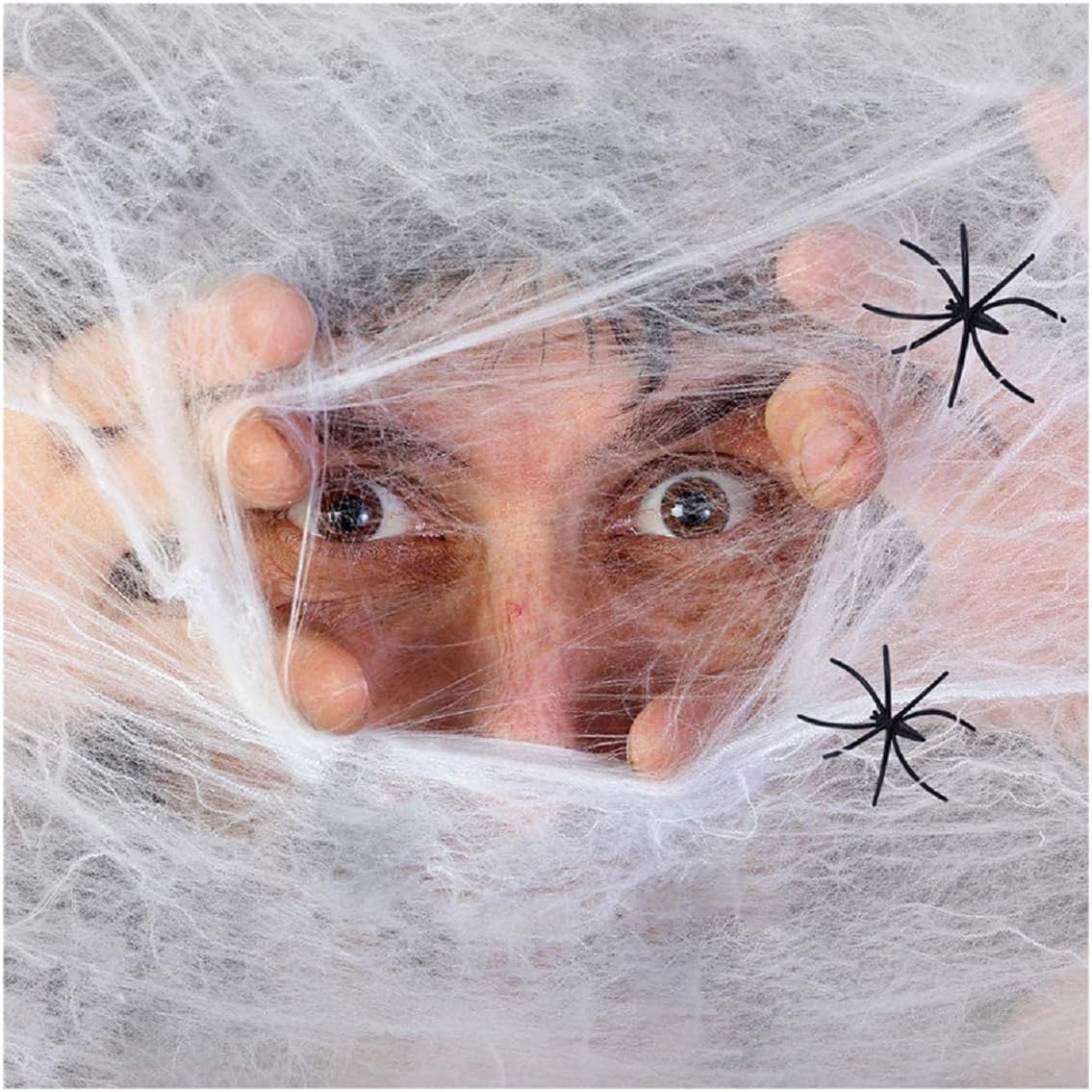 Halloween Spiderweb Stretchy Fake Spider Cob Web with Spiders Indoor Outdoor Garden Haunted House Party Decoration White