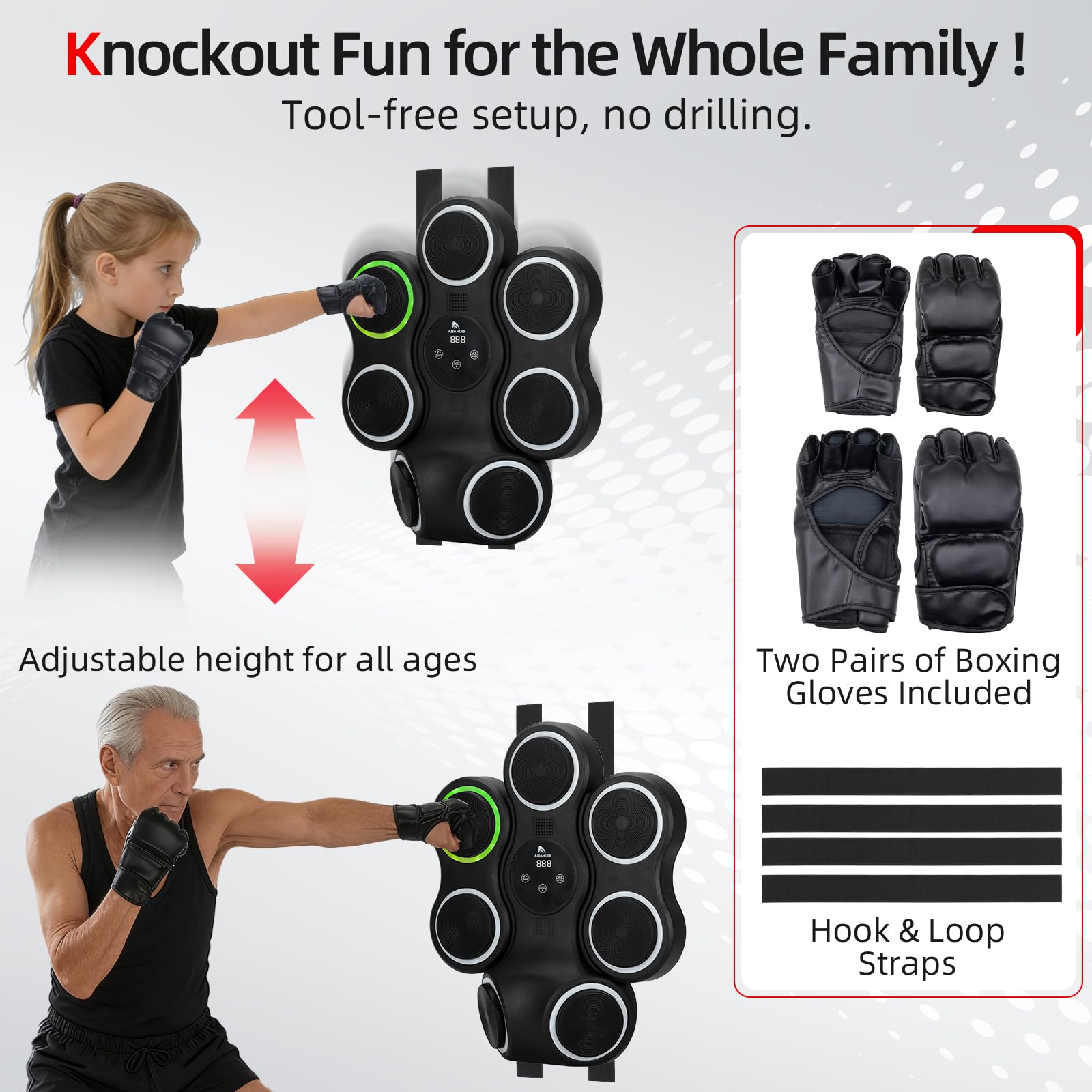 Abahub Music Boxing Machine for Adults & Kids, Home Fitness Equipment with Gloves, Wall Mounted Interactive Punching Target, Nice Gift Choice