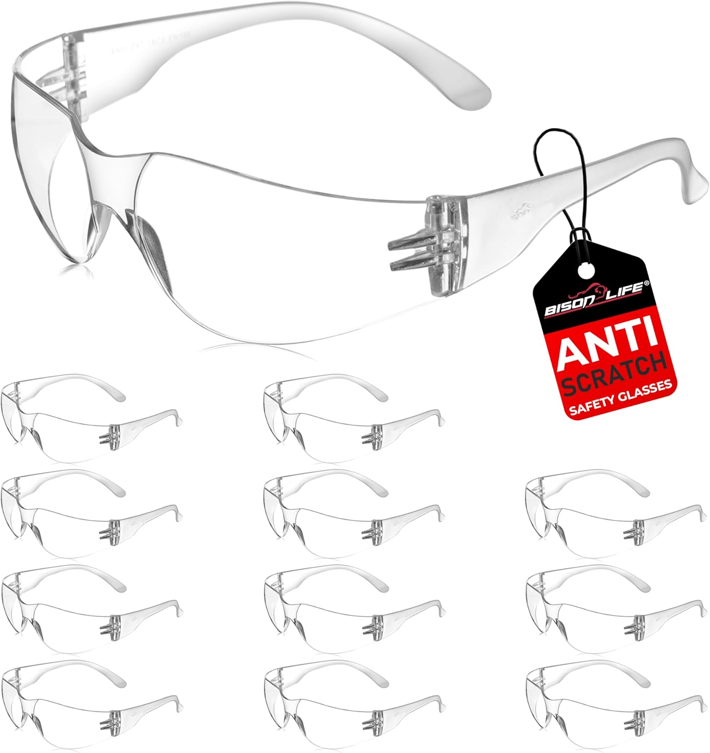 BISON LIFE Safety Glasses - Scratch Resistant Wrap Around Eyewear