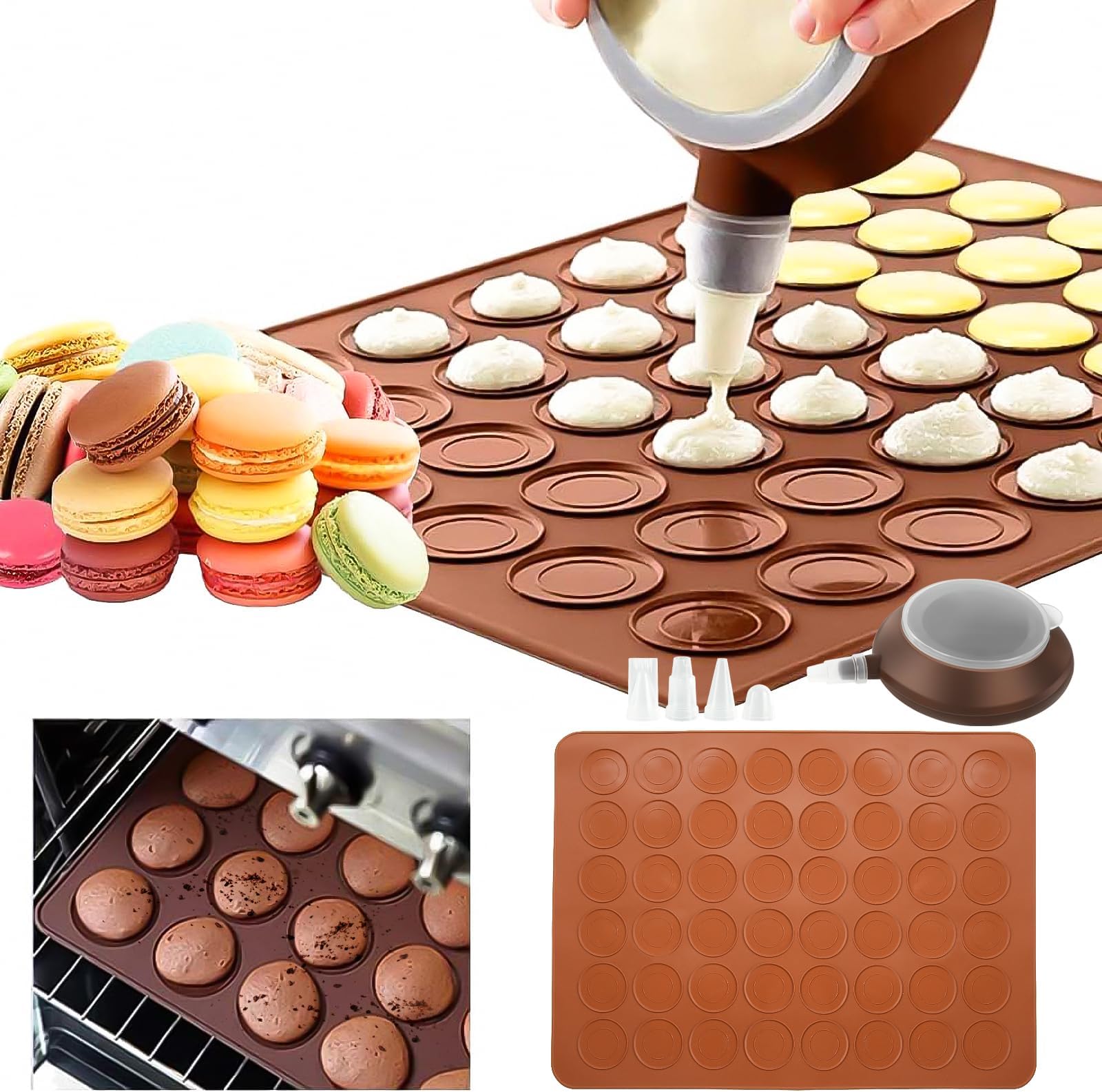 Plaque Silicone Pour Macarons 39x28,5 Cm - 48 Cavités, Antiadhésive, Résistante Au Four Et Congélateur