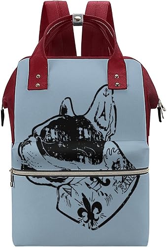 Bolsa de pañales de bulldog francés tatuado para mujer, mochila de gran capacidad, impermeable, mochila de viaje para computadora portátil