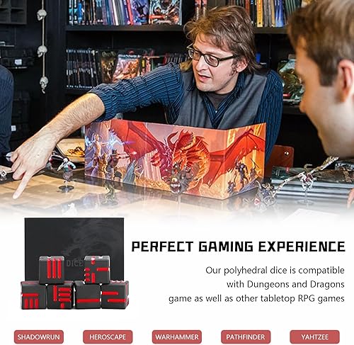 Miniatura 5 de Dados de Metal D6, Juego de Dados de 16mm de 6 Caras, ZHOORQI Juego de 6 PiezasSet con Nuevo Concepto de Líneas Brillantes con Tema Tecnológico para