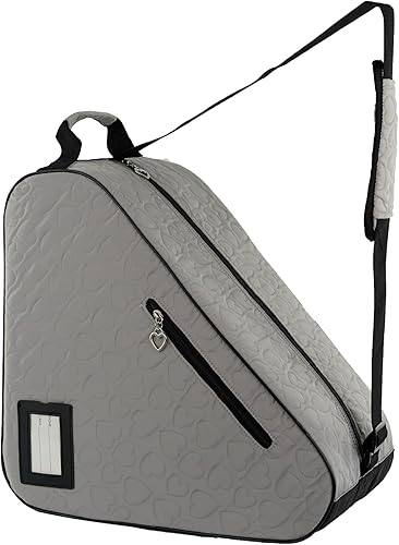 BAUXZOR Skate Bags for Roller Skates, Ice Skates, Quad Skates, Inline Skates, Figure Skates, Skate Accessories for Kids and Adults (Heart Grey 17)