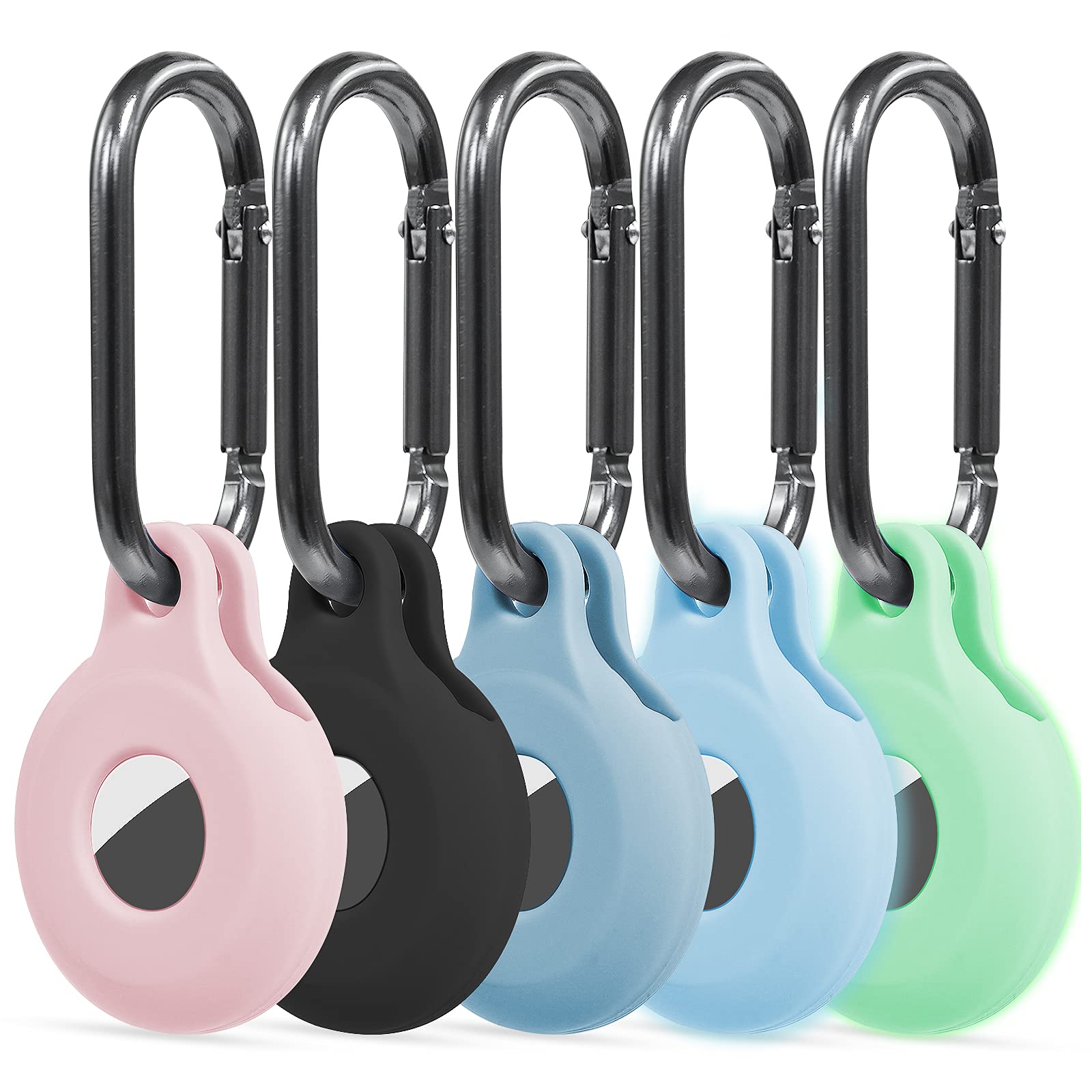 Case Compatible with Air Tag Case, Airtag Finder, BOPU Airtag Key Chain Cover 5 PCS (Luminous Light Blue+Lilac+ Black+ Luminous Light Green+Pink)