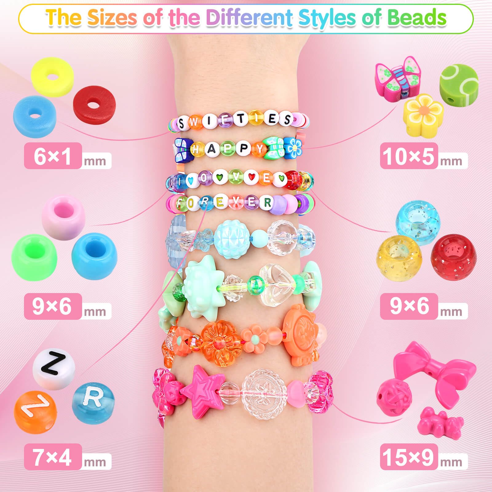 shynek 3123pcs Assorted Acrylic Beads Set for DIY Bracelets with Cute Candy Butterfly Flower Heart Kawaii Beads Charms for Creativity Funny Jewelry Crafts - Image 4