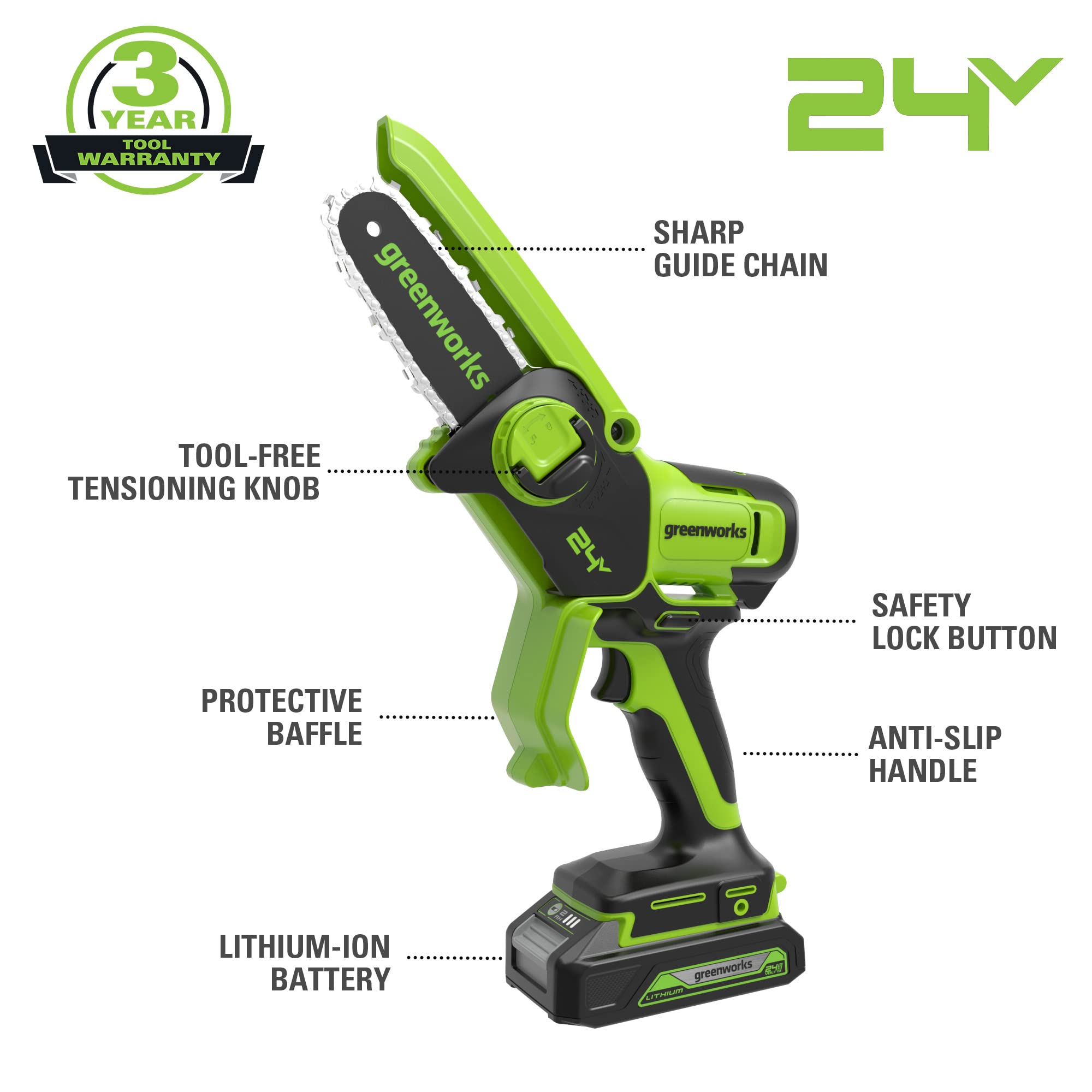 Image secondaire de Tronçonneuse Mini Greenworks 24V sans Fil - 10 cm avec Batterie 2 Ah