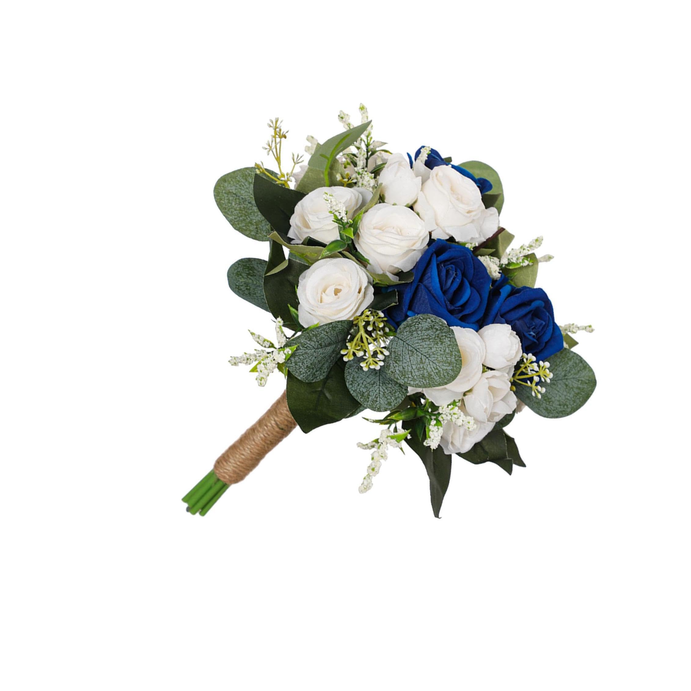 Auyxssz Blue White Beautiful Rustic Bridesmaid Bouquet Romantic Wedding Bouquet Lifelike Artificial Flowers Prop Fake Flower Is Suitable For Wedding Brides Or, 24X24x27cm