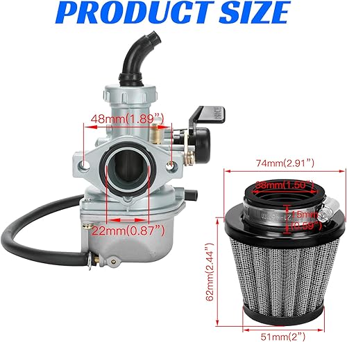 Vista 11 de YOXUFA Carburador PZ22 de 0.866 in para cable de acelerador de carbohidratos para 110cc 125cc ATV Pit Dirt Bike Coolster Mountopz SSR TaoTao DB14