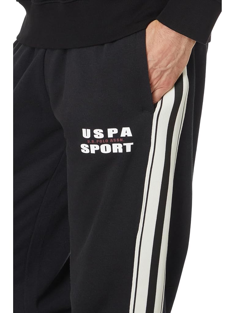 U.S. POLO ASSN. Fleece Knit Jogger Track Pants w/ Side Stripe Tricot Tape