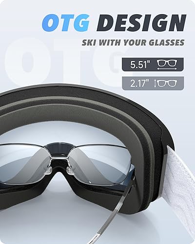 Miniatura 5 de RIOROO Gafas de esquí de snowboard para hombres, mujeres, adultos, jóvenes, sobre gafas OTG100% protección UV, antivahovisión amplia