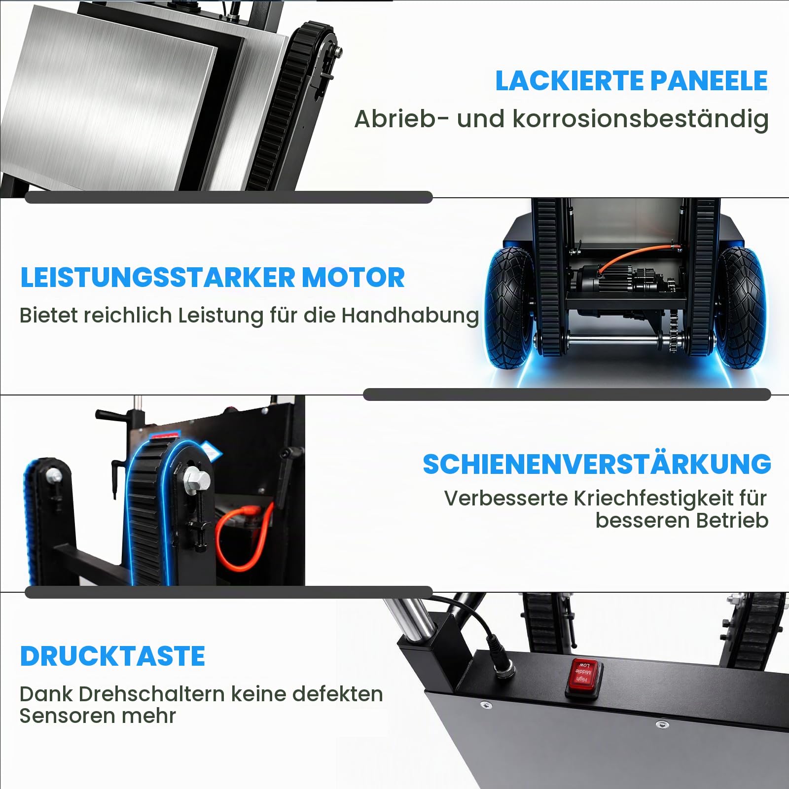 1200W Elektrische Sackkarre mit Gummiketten, Elektrischer Treppensteiger 900lbs Tragkraft, Treppen & Abstiege BewäLtigen, Schwere Treppensteiger mit Sicherheitsseil & Luftpumpe für Möbeltransportieren