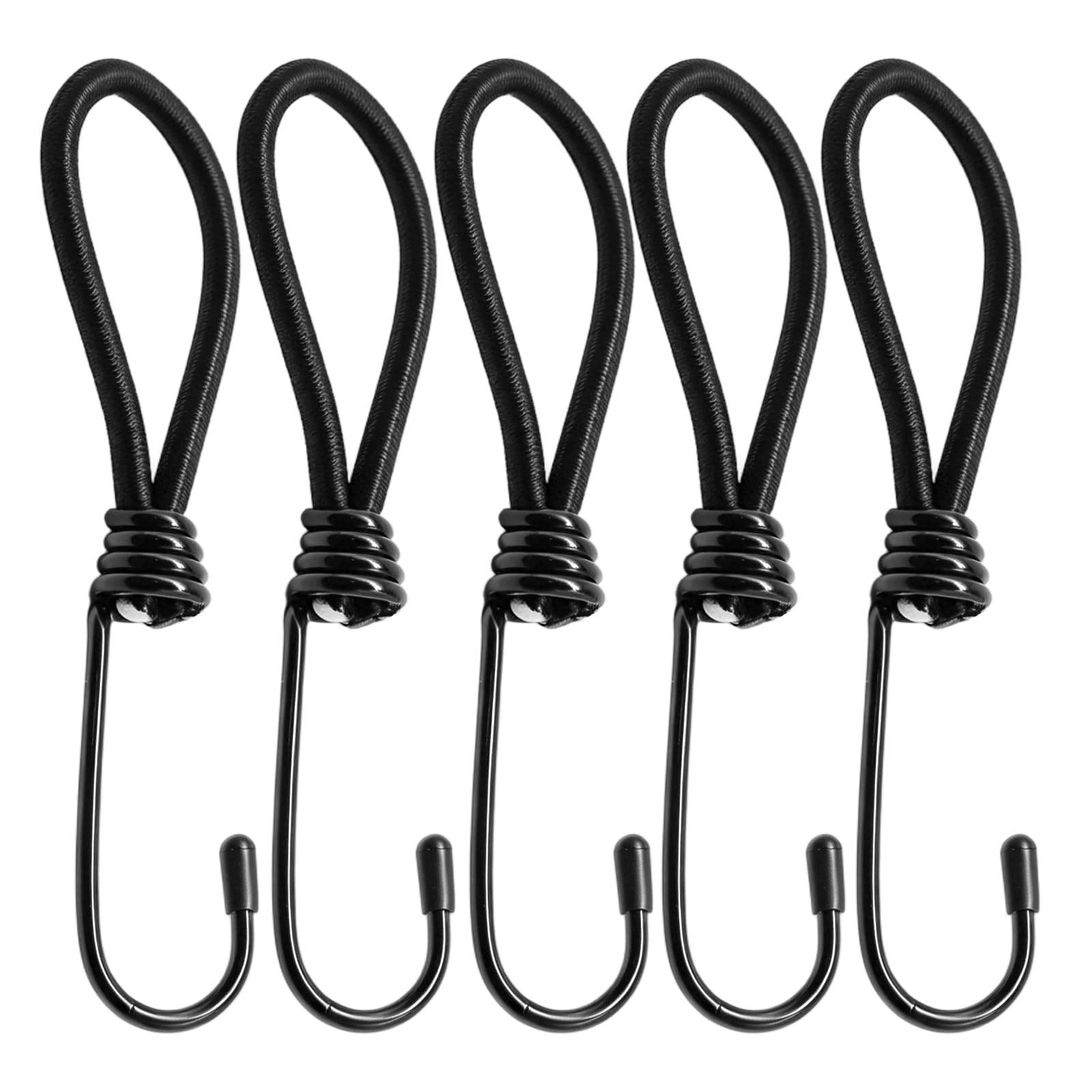 Stamlyn Heavy Duty Bungee Cords with Hooks 25cm (5 Pack) - Weatherproof Elastic Straps for Tarpaulin, Camping Tents and Bike Luggage - UV Resistant Rubber Tie Downs, Black