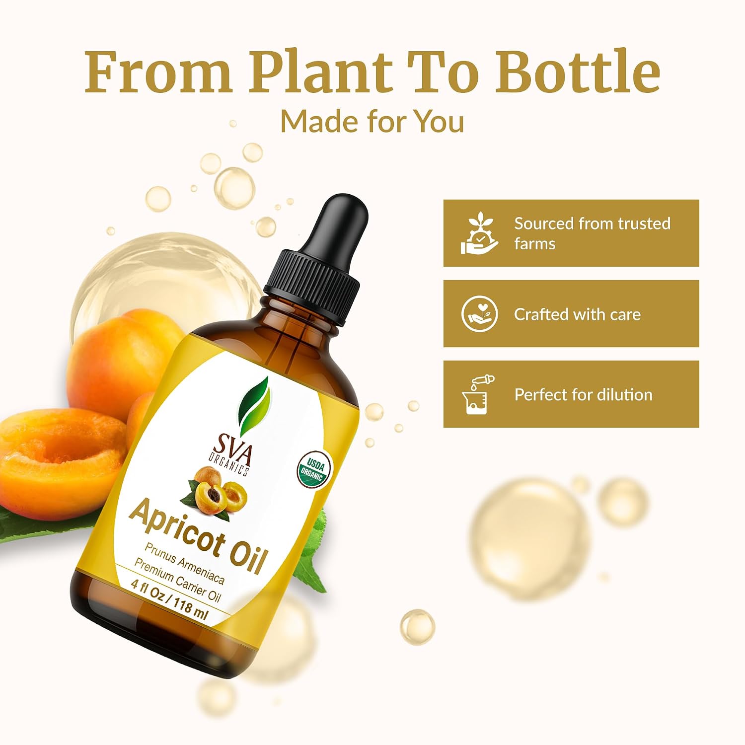 SVA Organic Apricot Seed Carrier Oil with Dropper, 4 Fl Oz (118 ml)