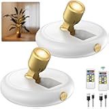 Rechargeable Battery LED Spotlight Indoor: Wireless Mini Art Accent Spot Lights with Timer Remote - Small Dimmable Uplight for Plants Display Painting Dartboard Artwork Portrait Closet (2 pack-white)