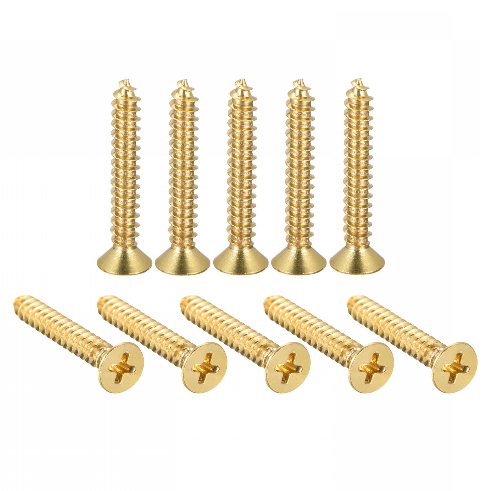 TA-VIGOR M5 Small Phillips Brass Wood Screws 30mm, Cross Flat Head Gold Plated Self Tapping Screw for Wood, Dollhouse, Jewelry Box, Guitar & Miniature Furniture 20pc
