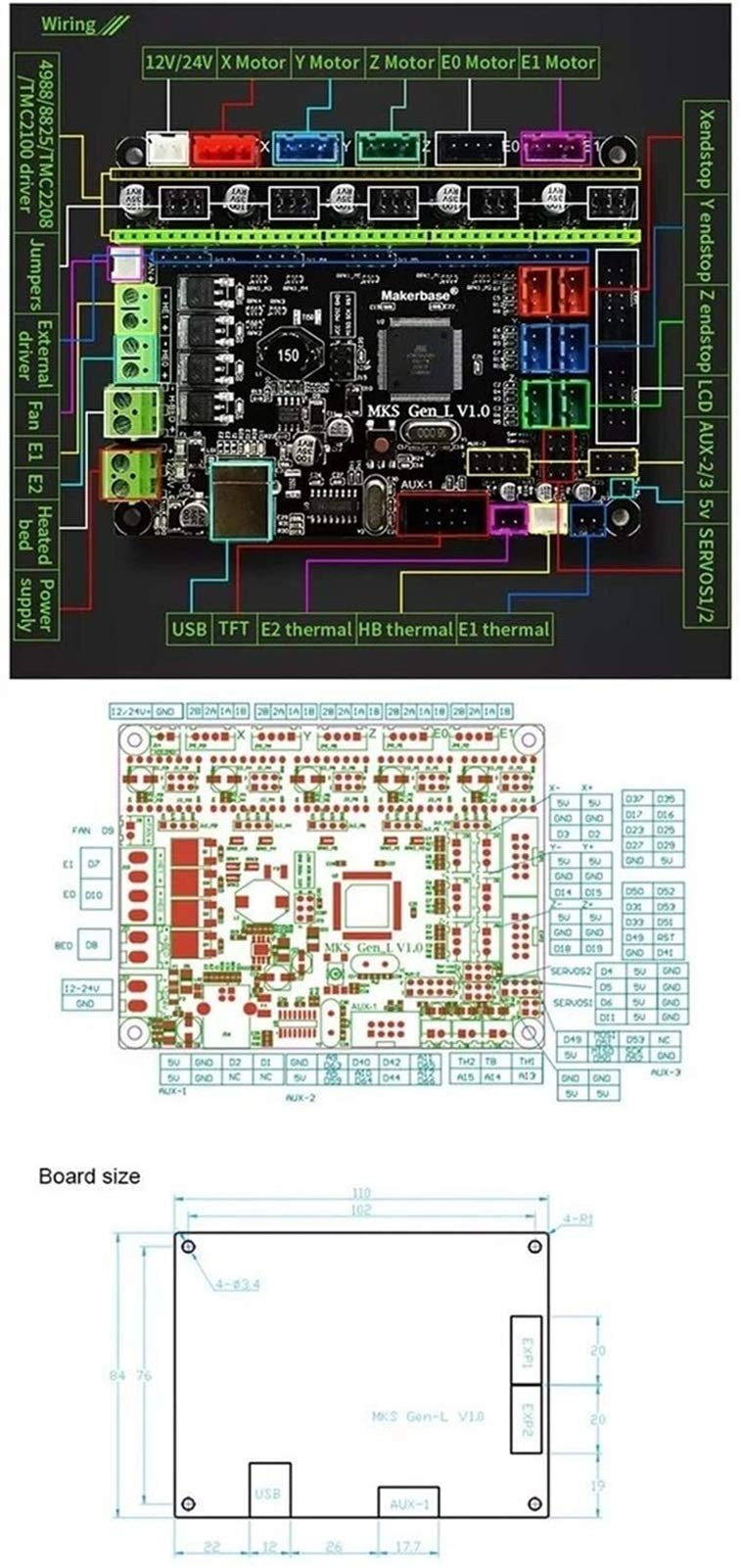 Części drukarki Akcesoria komputerowe, zestaw płyty kontrolera drukarki 3D TFT32 kolorowy ekran dotykowy LCD + płyta główna L z 5 szt. Czerwona płyta sterownicza A4988