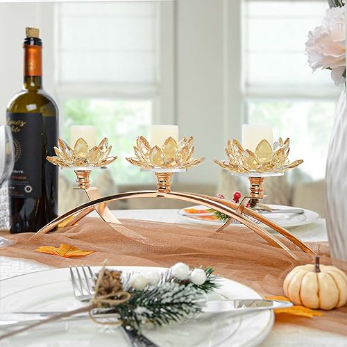 Miniatura 9 de Kolnlala Portavelas de loto de cristal de 3 brazos para comedor  fiesta. Regalo para tus amigasmadreamigas (plateado)