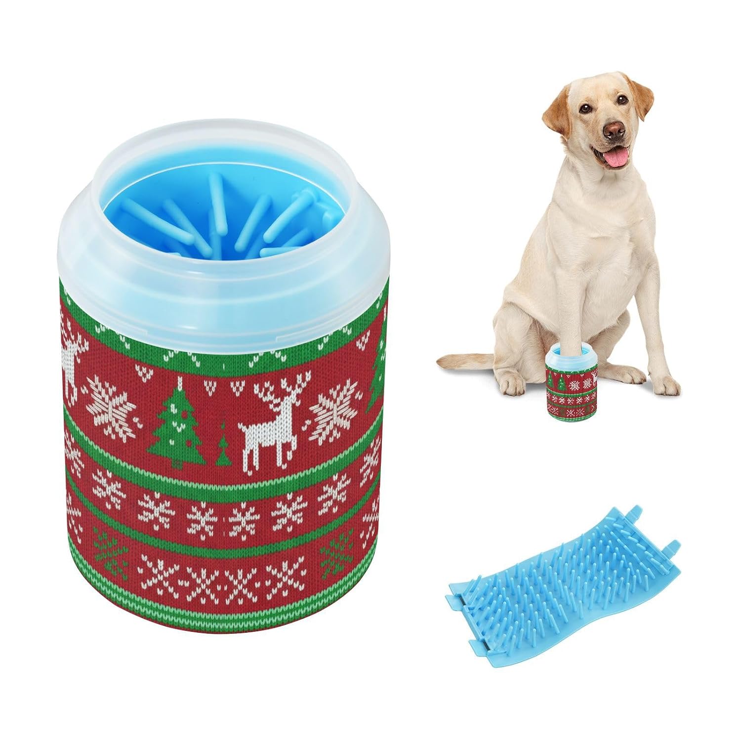 Multicolor Christmas Sweater - Inspired Pattern Portable Muddy Pet Foot Cleaner Soft Silicone Bristles Feet Grooming Supplies for Small Medium Large Breed Dogs/Cats