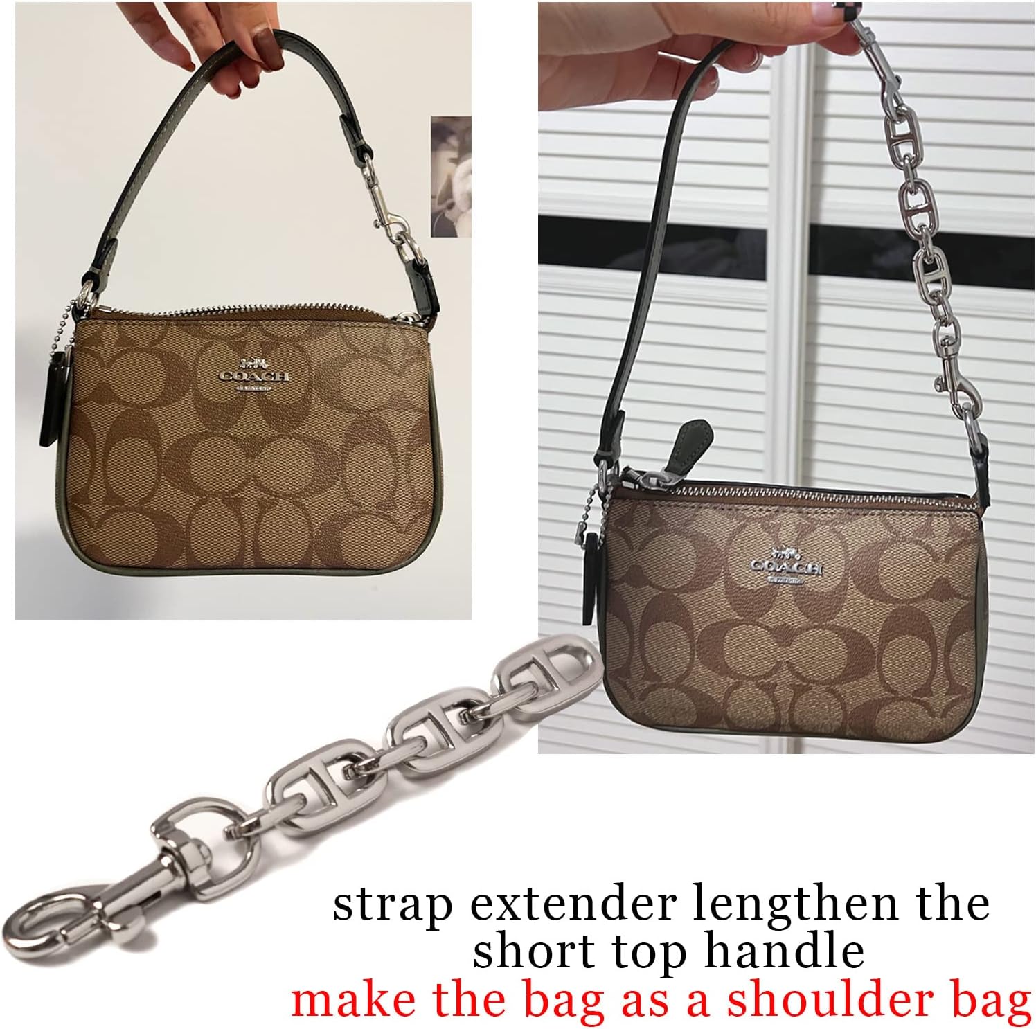 CANDYHONEY 2 Pcs Silver Purse Strap Extender for Coach Tabby Swinger, Metal Bag Short Chain Strap for Women Handbag, Silver Bag Charms (2 pack Silver)
